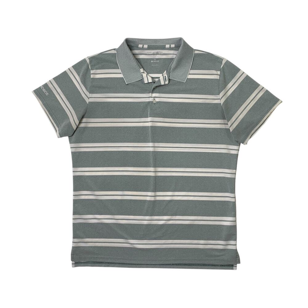 Bonobos Shirt Men L Large Desert Green White Golf SLIM Fit Droptail Striped Polo